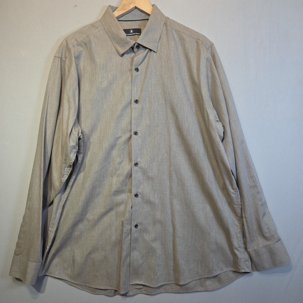 Hart Schaffner Marx Men XL Button Front Dress Shirt Beige Tan Micro Check Cotton